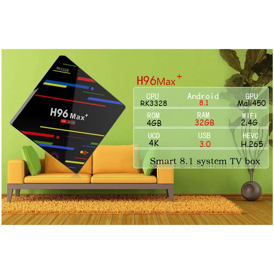 H96-MAX+ Android 8.1 TV Box 4K Quad Core Smart TV Box 4+32G Media Player Streamer H96 MAX Plus RK3328 Set Top Box