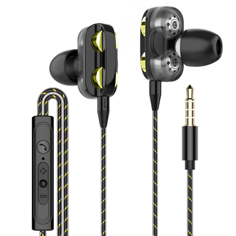 

3.5mm Wired Headphones 9D Double Dynamic Hi-Fi Earphone Stereo Sport Earbuds Headset with HD Mic for iPhone Samsung Xiaomi Phone