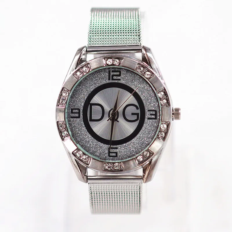 

Reloj mujer 2018 Newest Top Brand DQG Women Silver Metal Mesh Band Rhinestone Sport Quartz Watch Lady Holiday Gift Hot sale Mont