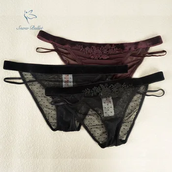 

new arrival free shipping velvet waist band embroidery lace flower two colors mesh sexy lingerie intimates women udnerwear brief