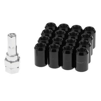 

16pcs Black Wheel Lug Nuts With 1 Key Acorn Wheel Nut Locks Open 12x1.5 for Toyota, for Mazda ,for Honda