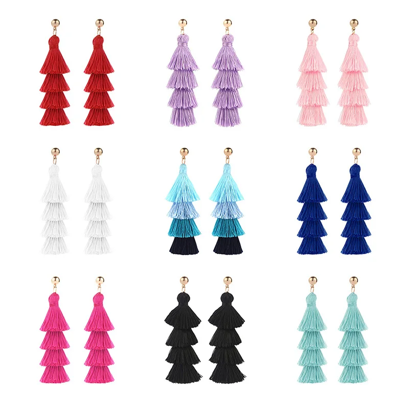 

New Popular Bohemian Style Ethnic Tassel Earrings Handmade Long Earrings Colorful Fringe Drop Earrings For Women Fashion Jewelry