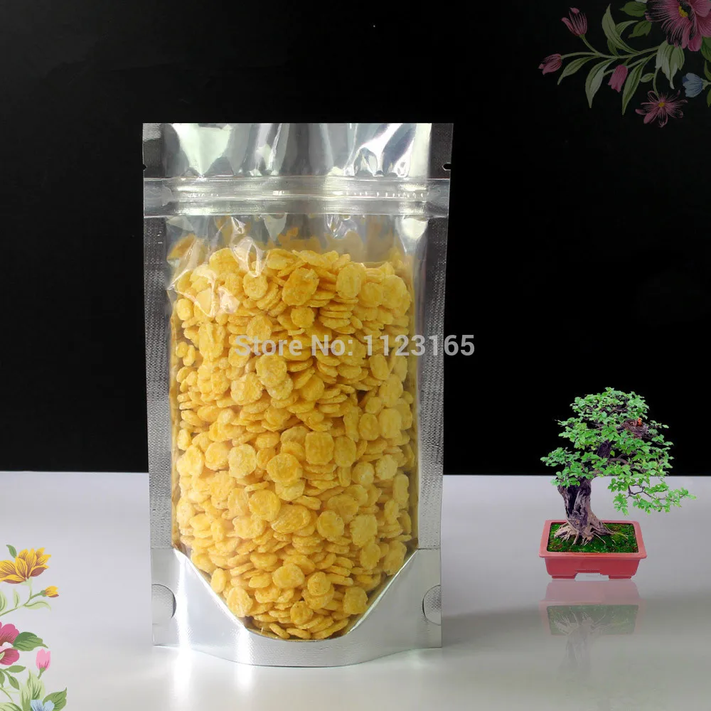 

20x30cm,100X Reusable Stand up Translucent Aluminium foil Bag Zip Lock Grip seal /Metallic Aluminum plastic pouch clear front