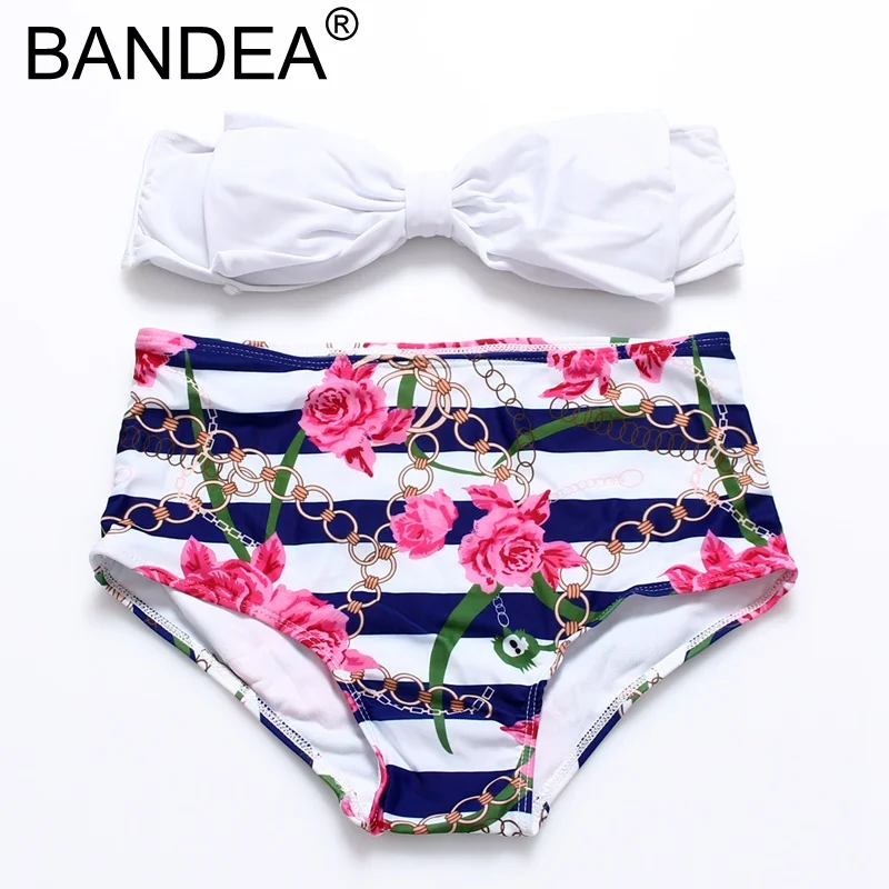 

BANDEA 2017 Bikini Summer Swimwear Women Beachwear Strapless Swimwear High waist Swimsuit Sexy Bikinis Print Floral Bikini Set