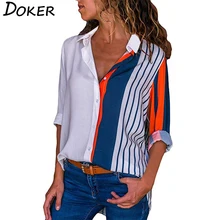 Новая модная женская блузка с принтом, длинный рукав, отложной воротник, шифоновая блузка, рубашка, повседневные топы размера плюс, элегантная Рабочая Рубашка