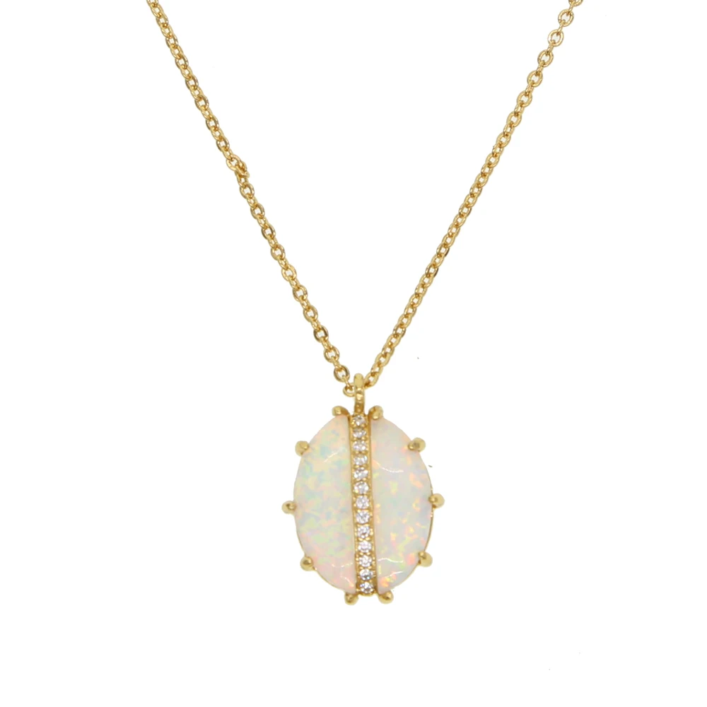 gold color Big Opal Drop Pendant Necklace drop shipping delicate Long Chain white opal cz Charm Jewelry For Femmale Party Dress | Украшения