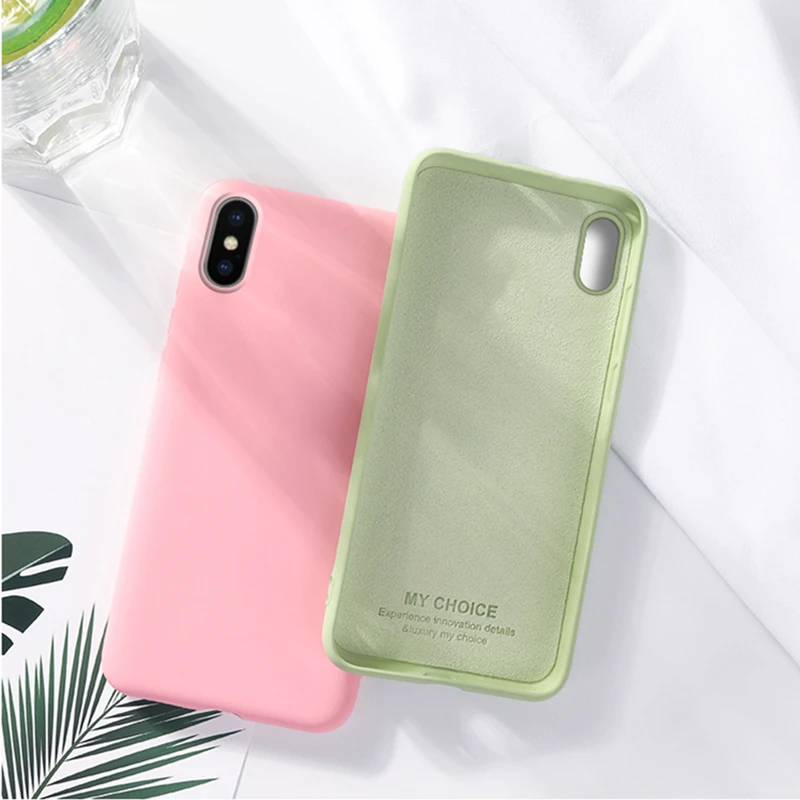 Liquid Silicone Case For iPhone 7 Luxury Pink Yellow Black Silicon Cover 6 6s 8 Plus X XS MAX XR Phone |