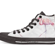 Высокие парусиновые туфли с рисунком фламинго и акварелью; повседневные кроссовки унисекс на плоской подошве; Прямая