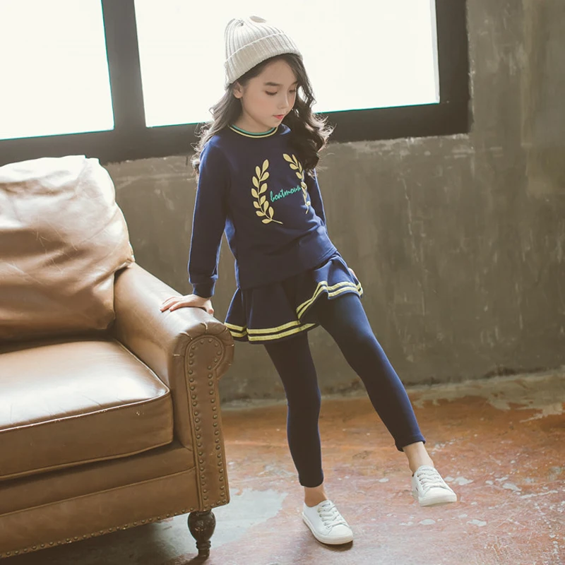 

New Fashion Autumn Spring Girl's Clothing Sets Children's Wear Long Sleeve Cotton Printing Sweater Culottes Suit