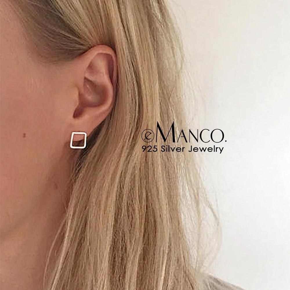 

e-Manco Simple Hollow Out Quadrilateral Stud Earring 925 Sterling Silver Earring Elegant Minimalist Geometric Earrings