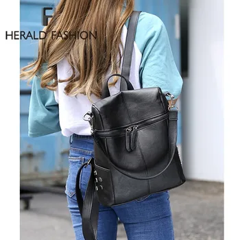 

Herald Fashion Women Backpack Solid Female Shoulder Bags Large Quality Leather School Bags For Teenager Girls Vintage Back Bag