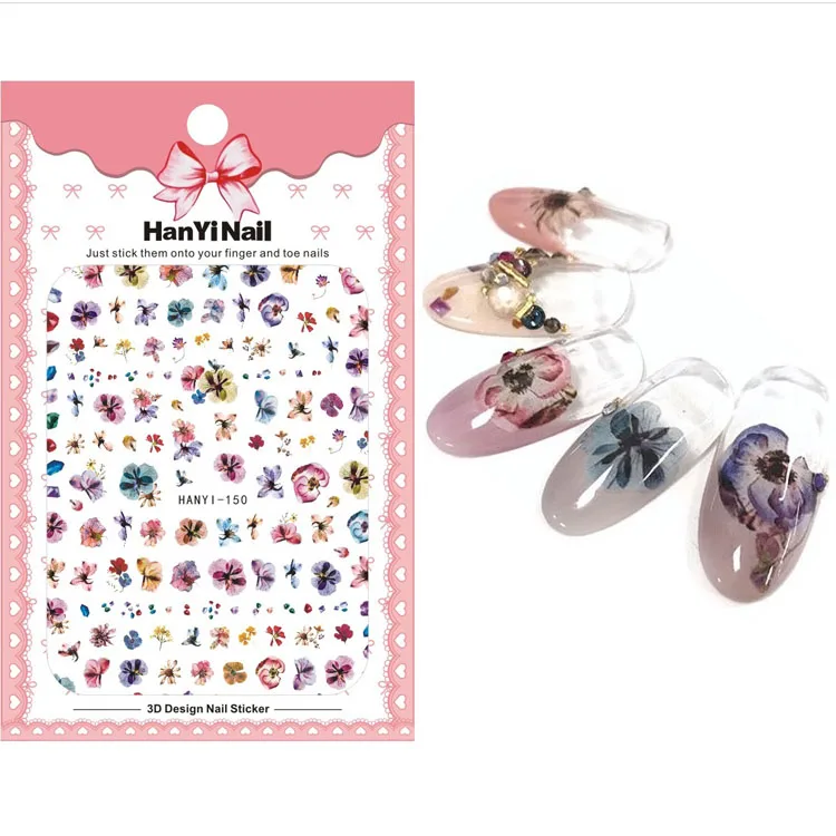

HanYiNail 135-152 2018 New Spring Lucky Cat Fantacy Flowers Nails Art Sticker Harajuku Nail Wrap Sticker Tips Manicura stickers