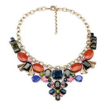 

Bulk Price Fashion Female Daily Accessories Antique Gold Color Colorful Plant Resin Necklace