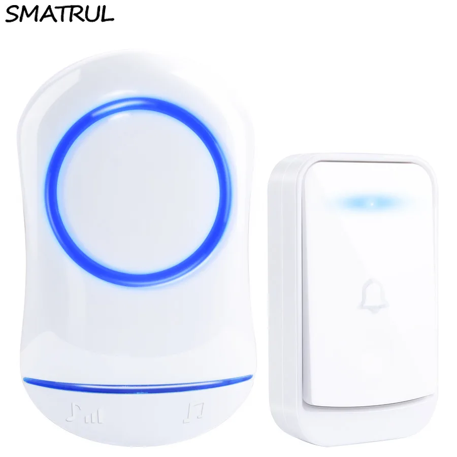SMATRUL New Waterproof Wireless Doorbell EU Plug 300M Remote smart Door Bell Chime ring  1 2 button 1 2 3 receiver no battery Deaf Gorgeous lighting white