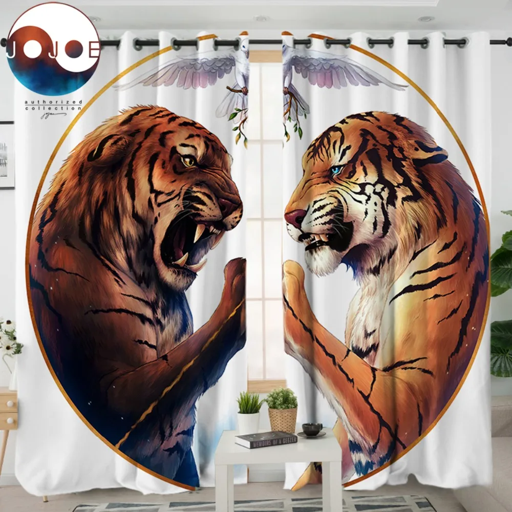 

Peace by JoJoesArt Blackout Curtains Tigers Bedroom Kitchen Curtain Ferocious Animal Black White Window Drapes 1/2pcs 132x213cm