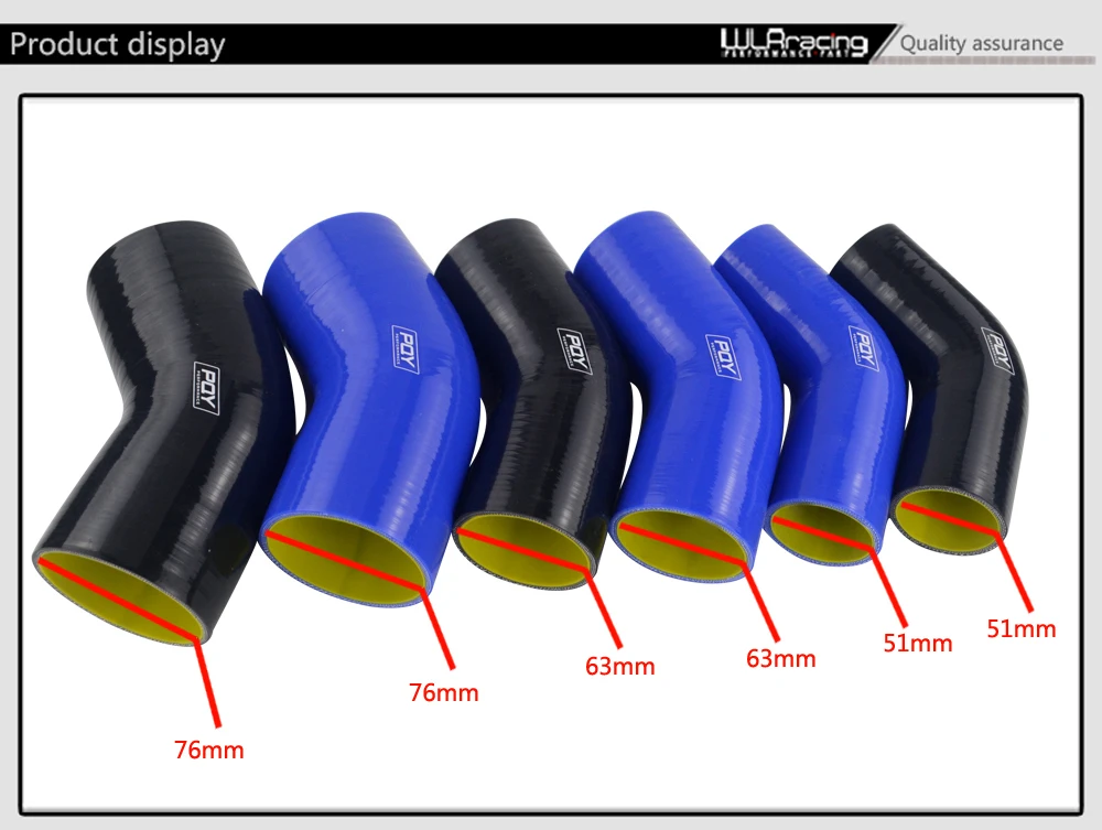 Синий/черный и желтый 2," 63 мм 45 градусов Локоть силиконовый шланг интеркулер турбо впускная трубопроводная муфта шланг WLR-SH4525-QY