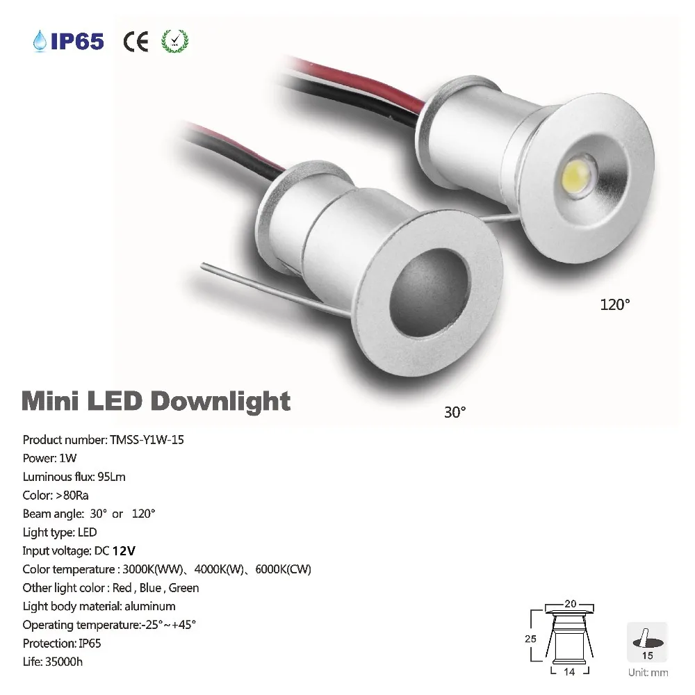 1 w пятно света, DC12V Вход 15mm Вырез небольшой светильник, 30D/20D высвечивая для домашнего случае Украшение Оптовая 24 pc CE список