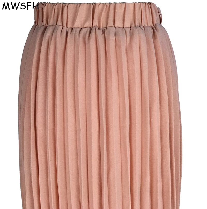 MWSFH, осенняя Женская длинная плиссированная шифоновая юбка, однотонная, Ретро стиль, макси, юбки для женщин, искусственное пианино, плиссированная юбка для женщин, Jupe Femme