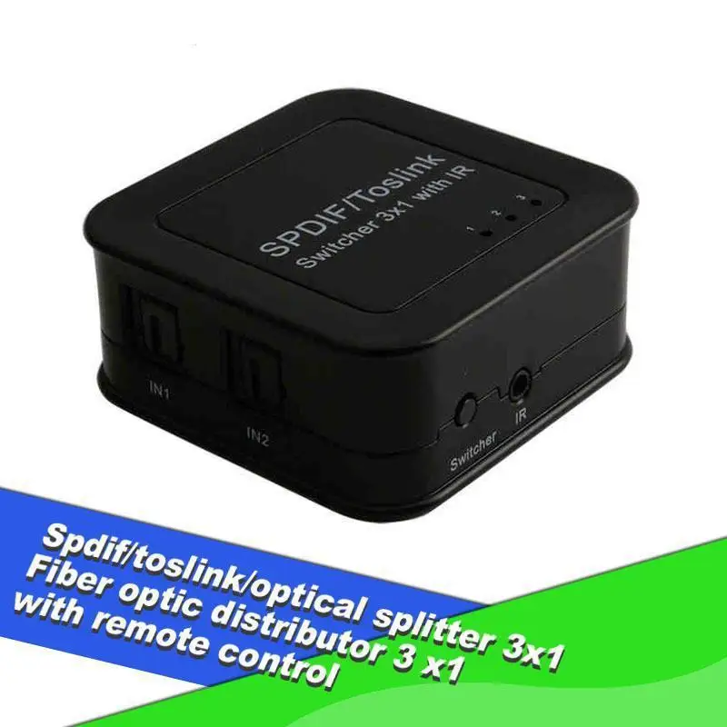 

Hot Sale Digital SPDIF/Toslink/Optical Audio Splitter Switch 3X1 Fiber Optic Splitter Adapter with IR Remoter Control