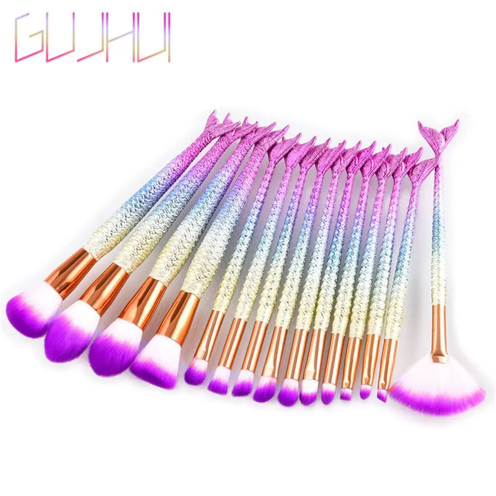 

15/16Pcs Mermaid Fishtail Pro Makeup Brushes Eyeshadow Contour Foundation Concealer Blush Powder Eye Beauty Make up Tools Kit