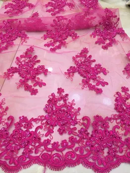 

Top selling beaded party dress material French net lace fabric ZH-12923 embroidery African tulle lace fabric