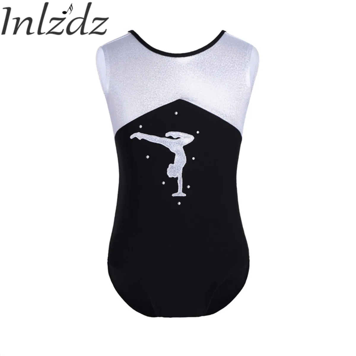 

Inlzdz Kids Girls Ballerina Sleeveless Glittery Reflective Splice Ballet Dance Gymnastics Leotard Child Costumes Tutu Swimsuit