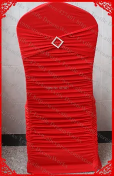 

NO.1 Red Ruffled Lycra/Spandex Chair Covers With Band/Sash And Rhombic Diamond Buckle&Pin For Wedding Home Decoration