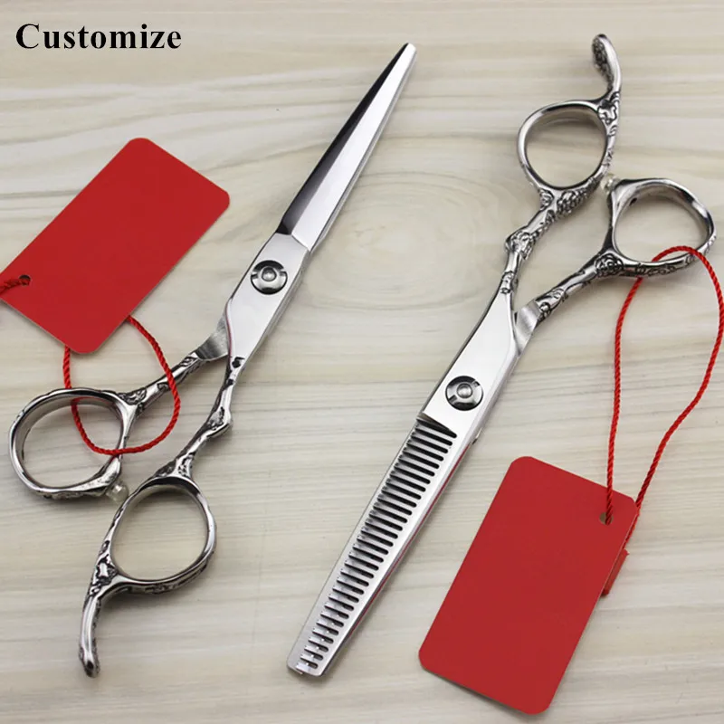 Customize professional upscale Japan 440c Plum handle 6 inch hair scissors cutting barber Thinning shears hairdressing | Красота и
