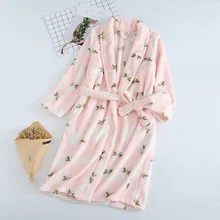 Мягкий халат, женский халат, зимний теплый коралловый флис, женский халат, кимоно, осенняя Цветочная одежда для сна, Халат