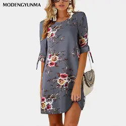 Новый для женщин летнее платье бохо стиль цветочный принт шифоновое пляжное платье сарафан-туника Свободные мини платье vestidos плюс размеры
