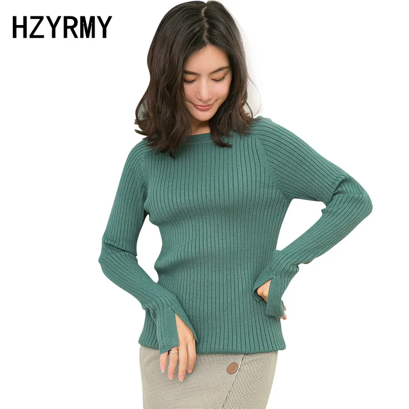 HZYRMY 2018Autumn Winter New Women' Round Neck Sweater Fashion Slim Wild Wool Knit Pullover Solid Soft Short Female | Женская одежда