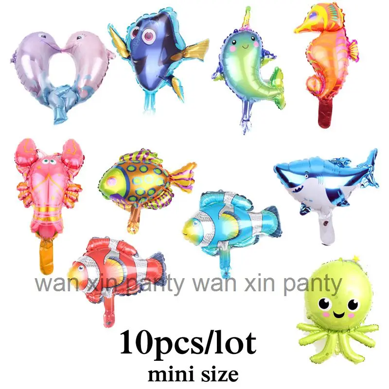 

10pcs/lot Ocean animals foil balloons mini size Marine Life fish Octopus nemo shark balloon for kid toys birthday balloons