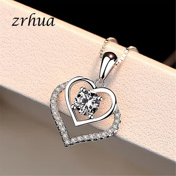 

ZRHUA 925 Sterling Silver Necklace Chain Classic Heartl Pendant Jewelry For Women Romantic Gift Wholesale S925 Stamp Bijoux