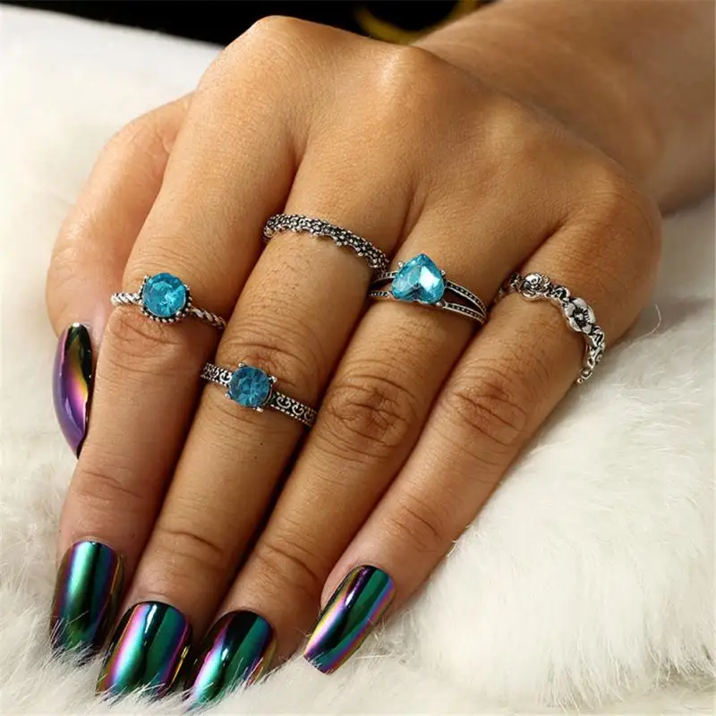 5 шт./компл. цветочный узор кольца искусственный Кристалл Rhinestone чешские