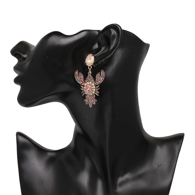 Lobster Earrings Women Personality Fashion Alloy Crystal Earrings 2018 Korean Trendy Big Drop Earrings For Women Black Red Color