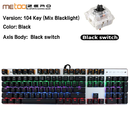 METOO ZERO игровая механическая клавиатура синий/черный/красный переключатель анти-ореолы подсветка Teclado Проводной USB для геймера английский/русский - Цвет: 104Black BlackSwitch