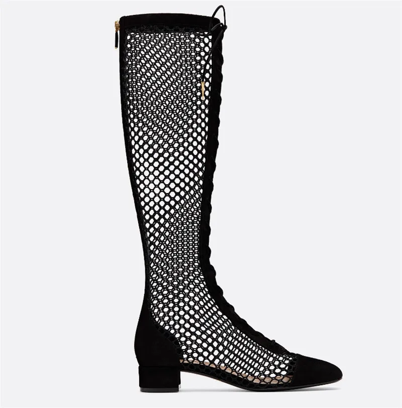 Новое поступление года; сетчатые летние ботинки с перекрестной шнуровкой; сетчатые ботинки на молнии сзади; Botas Mujer; прозрачные женские ботинки на шнуровке; обувь фирменного дизайна - Цвет: black