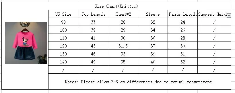 Roupas infantis menino/комплекты для девочек коллекция года, весенне-летняя детская одежда с Минни, пуловер футболка+ юбка, комплект из 2 предметов