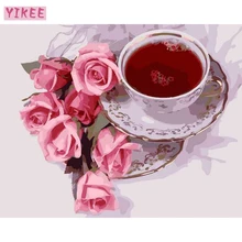 Холст картины по номеру 40x50 см, Хобби DIY, натюрморт картина, кофе и розы краски по номерам