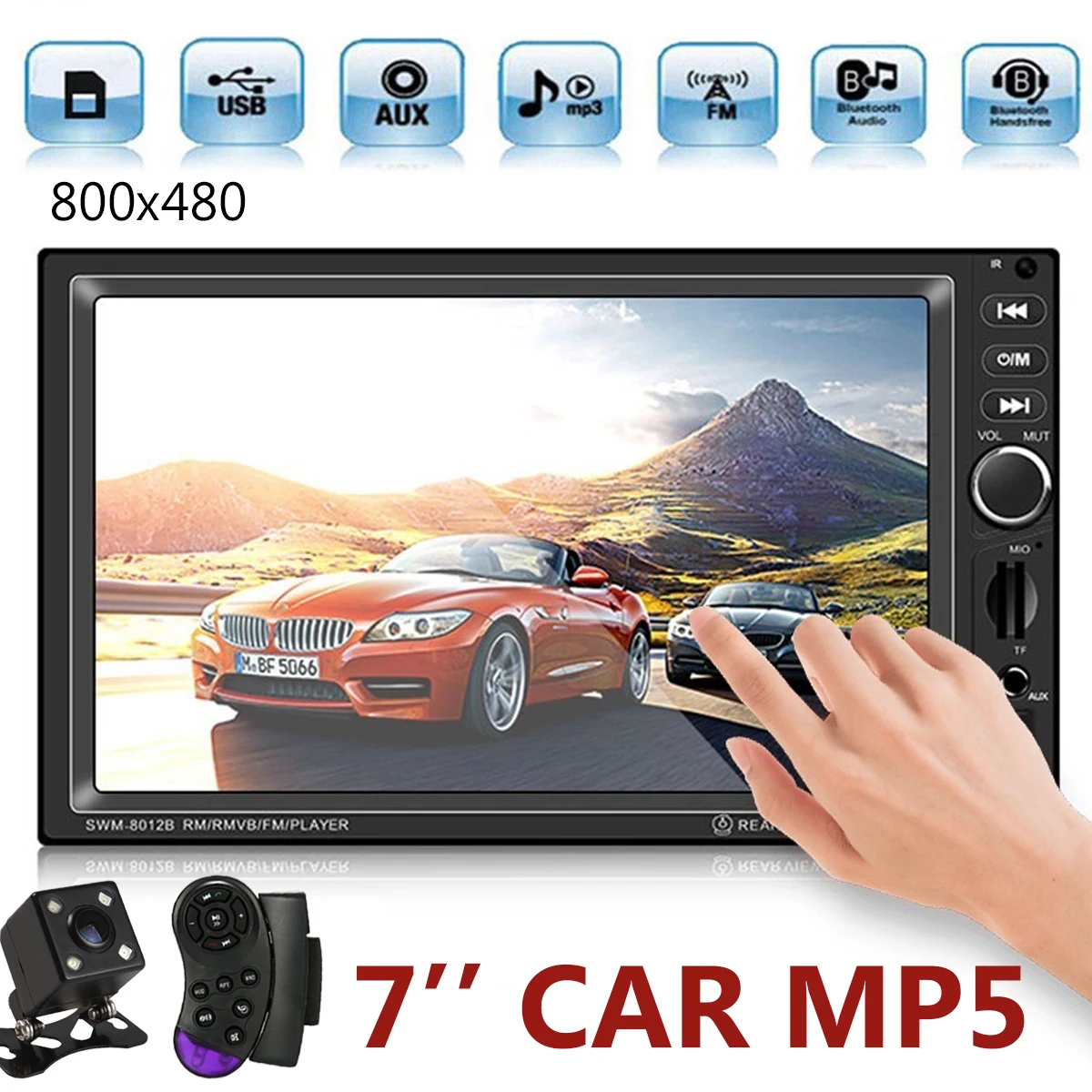 

7 inch HD Car MP5 Player 2 DIN bluetooth Multimedia FM Radio USB/ TF Card Autoradio Hands free Phone + Rearview Monitor Camera