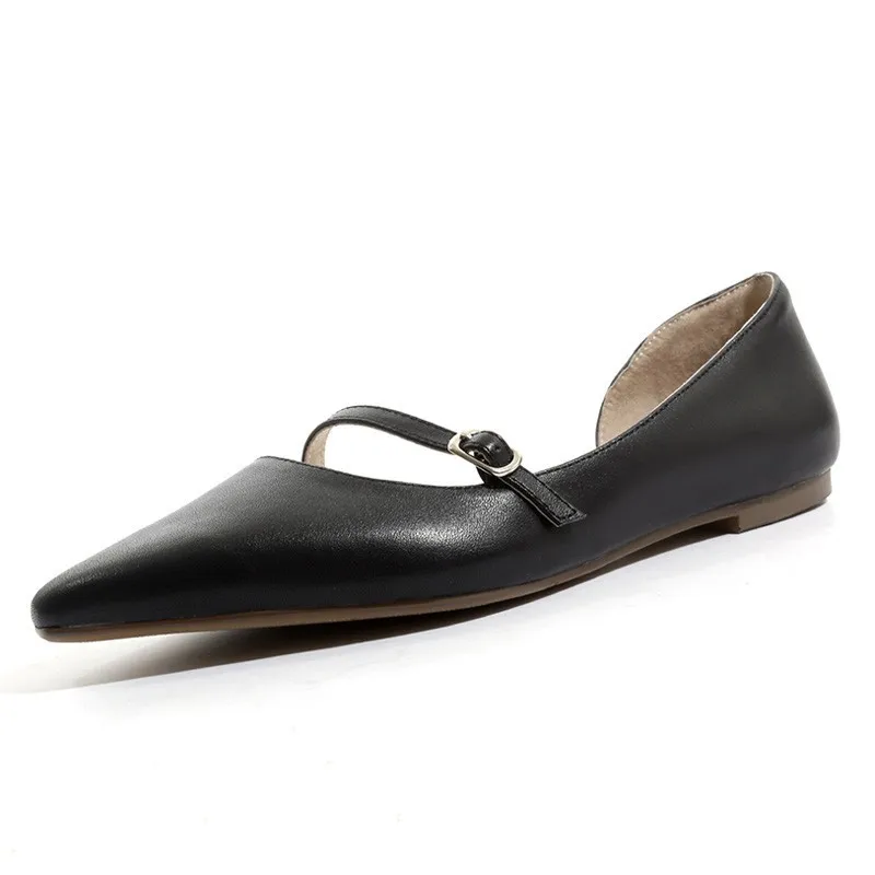 Женская обувь на плоской подошве из натуральной кожи; Новинка года; летняя повседневная женская обувь с пряжкой; модная женская офисная обувь; цвет черный, бежевый, абрикосовый; A159 - Цвет: Black