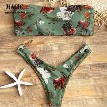 Купальник-стринги с высокой талией, сексуальный комплект бикини для женщин, бразильский купальник с пуш-ап, бандо, с принтом, зеленый, желтый, купальные костюмы