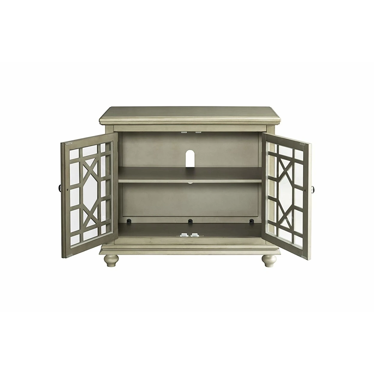 Wooden TV Stand With Bun Feet, Antique Silver (2)