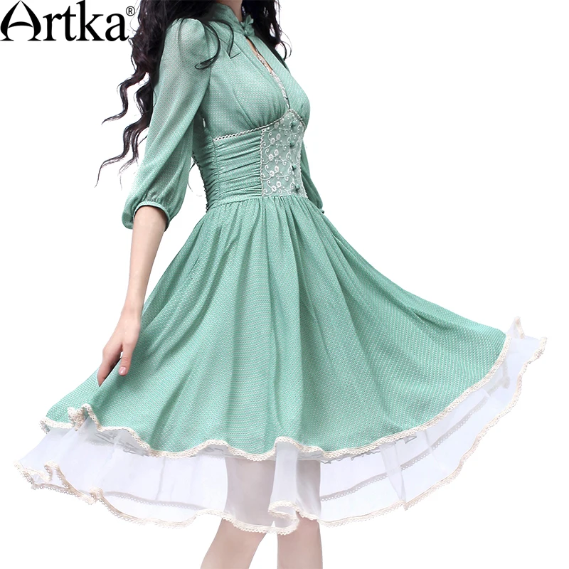 Artka женская ретро новая коллекция летней одежды три четверти рукавом вышиванием высококачественное элегантное облегающее платье LA10730X