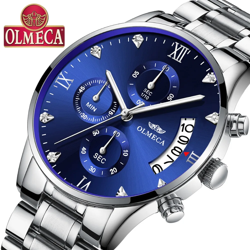 

OLMECA Men's Watch Luxury Fashion Big Dial Stainless Steel Wrist Watches Military Diamond Watch for Men Saat Relogio Masculino