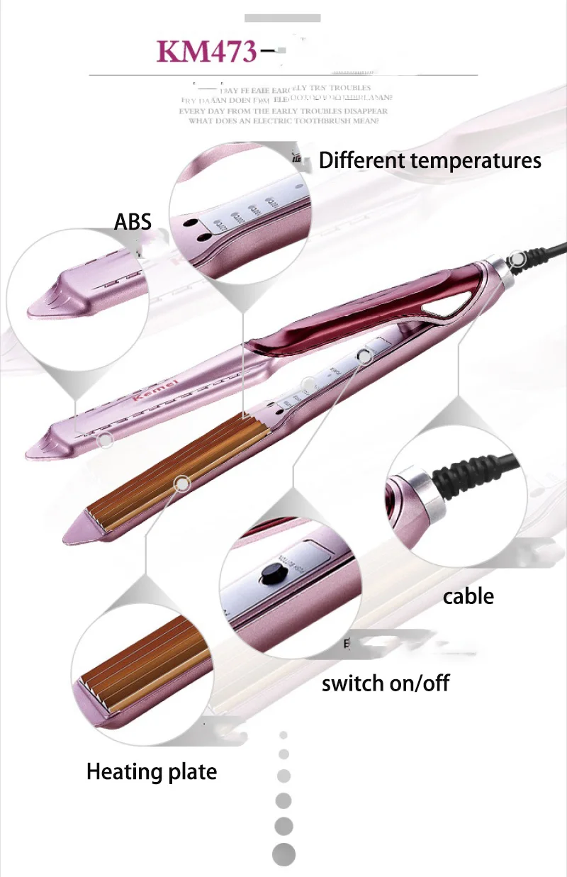 Kemei Профессиональный температурный контроль, электрический щипцы для завивки волос гофрированные щипцы для завивки волос стайлер кукурузная пластина KM-473