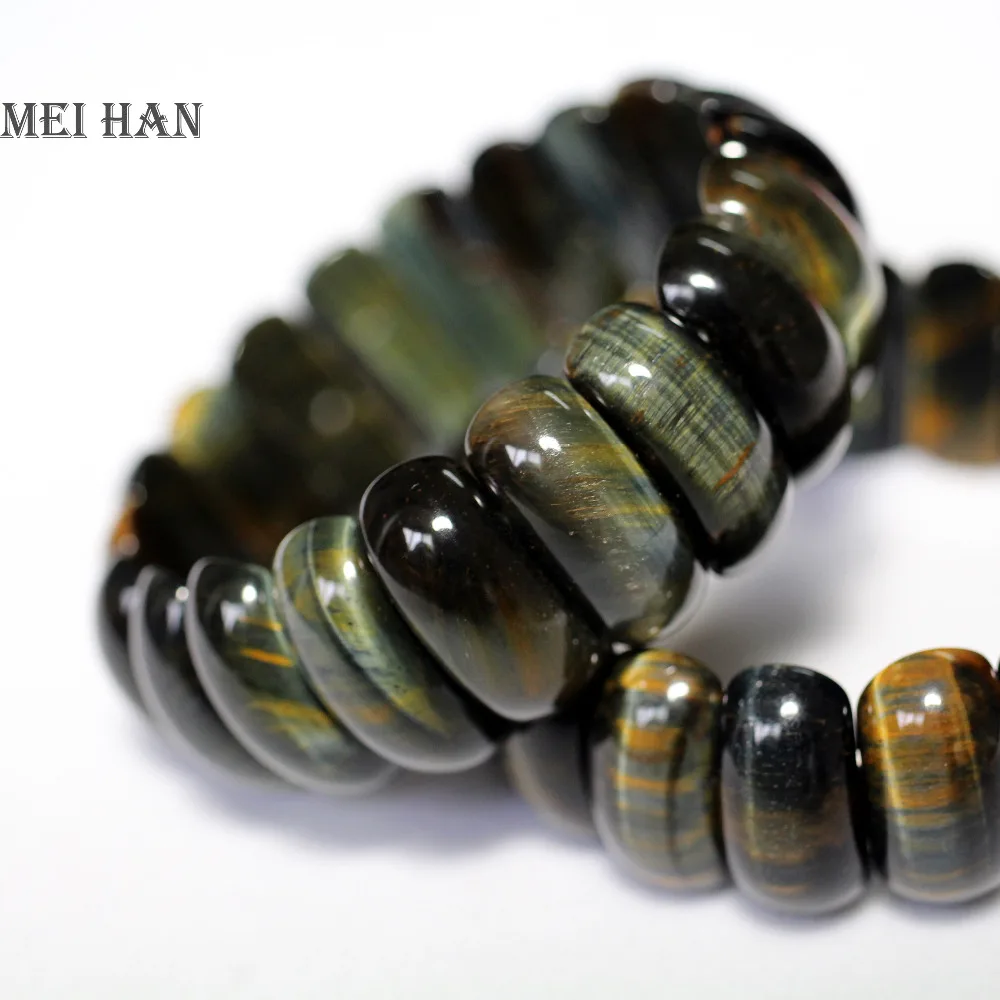 

Meihan Free shipping Natural blue yellow tiger eye 10*22mm elastic cord bracelet bangle charm beads for jewelry making