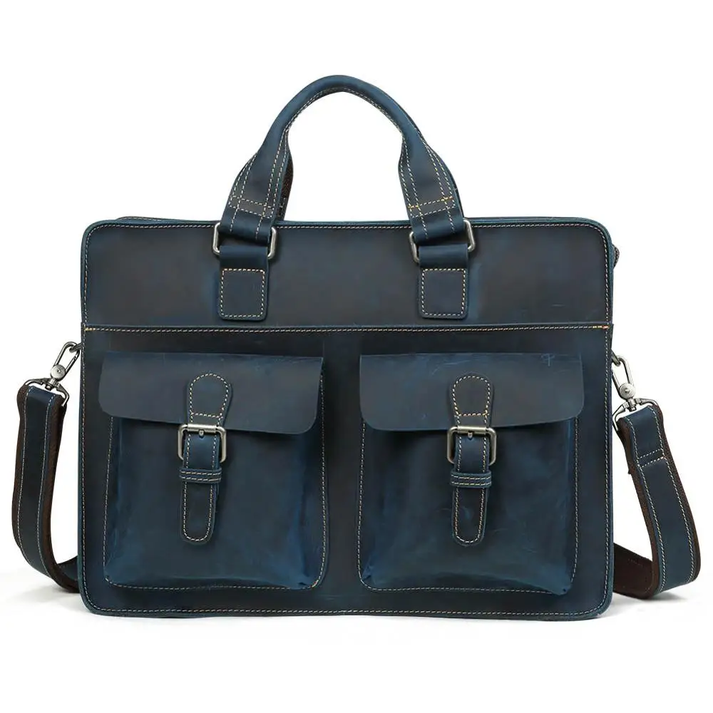 JOYIR, Ретро стиль, Crazy Horse, натуральная кожа, мужские портфели, деловая сумка, 15,6 дюймов, для ноутбука, сумка через плечо, деловая сумка, Новинка - Цвет: Blue Briefcase