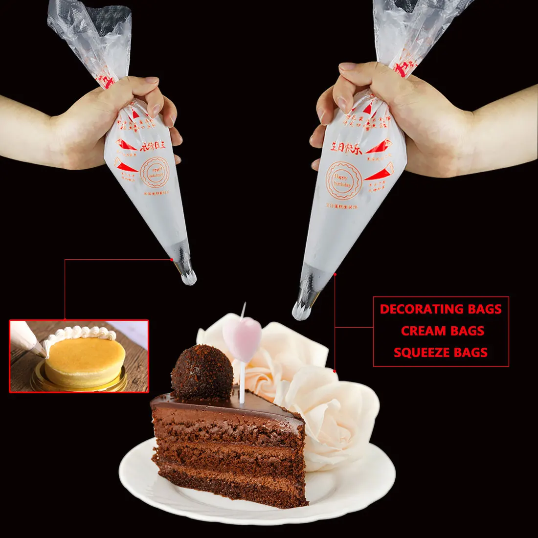 Акции 100 шт./компл. одноразовый мешок для теста трубопроводов с изображением торта кекс украшения сумки жаропрочная посуда, формочки для печенья