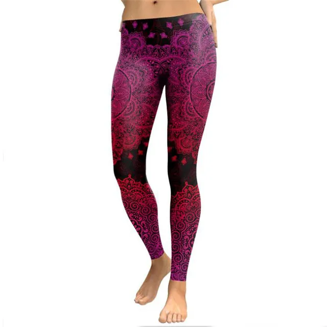 2018 Women Glossy Silk Fabric Leggings Vintage Flower Printed slinky